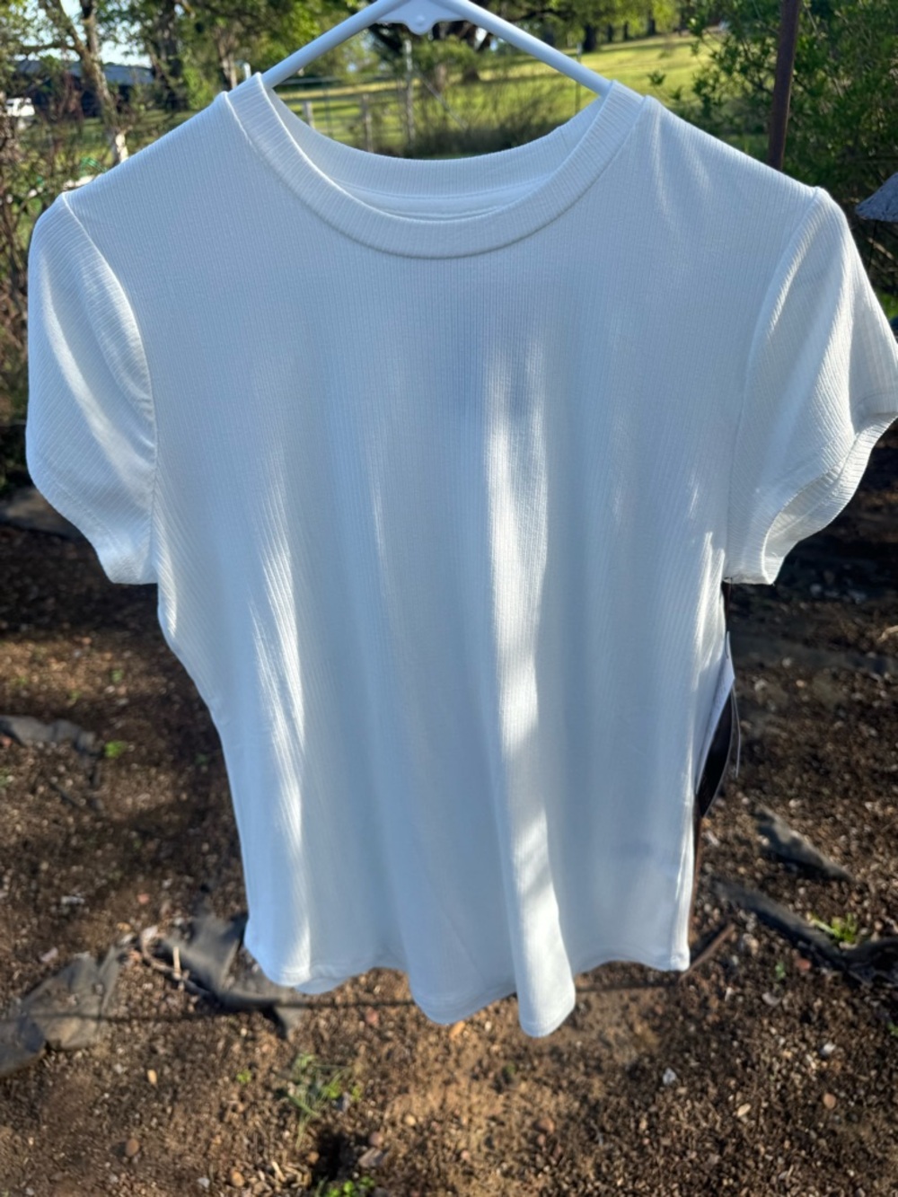 Everyday White Ribbed Short Sleeve Crewneck Top